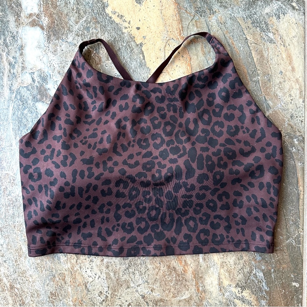 GAP Leopard Print Brown & Black High-Neck Sports Bra